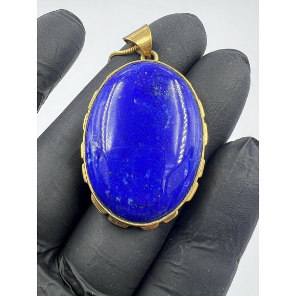 lapis lazuli pendant brass Mine 4 Afghanistan Dark Blue Natural - Picture 1 of 9